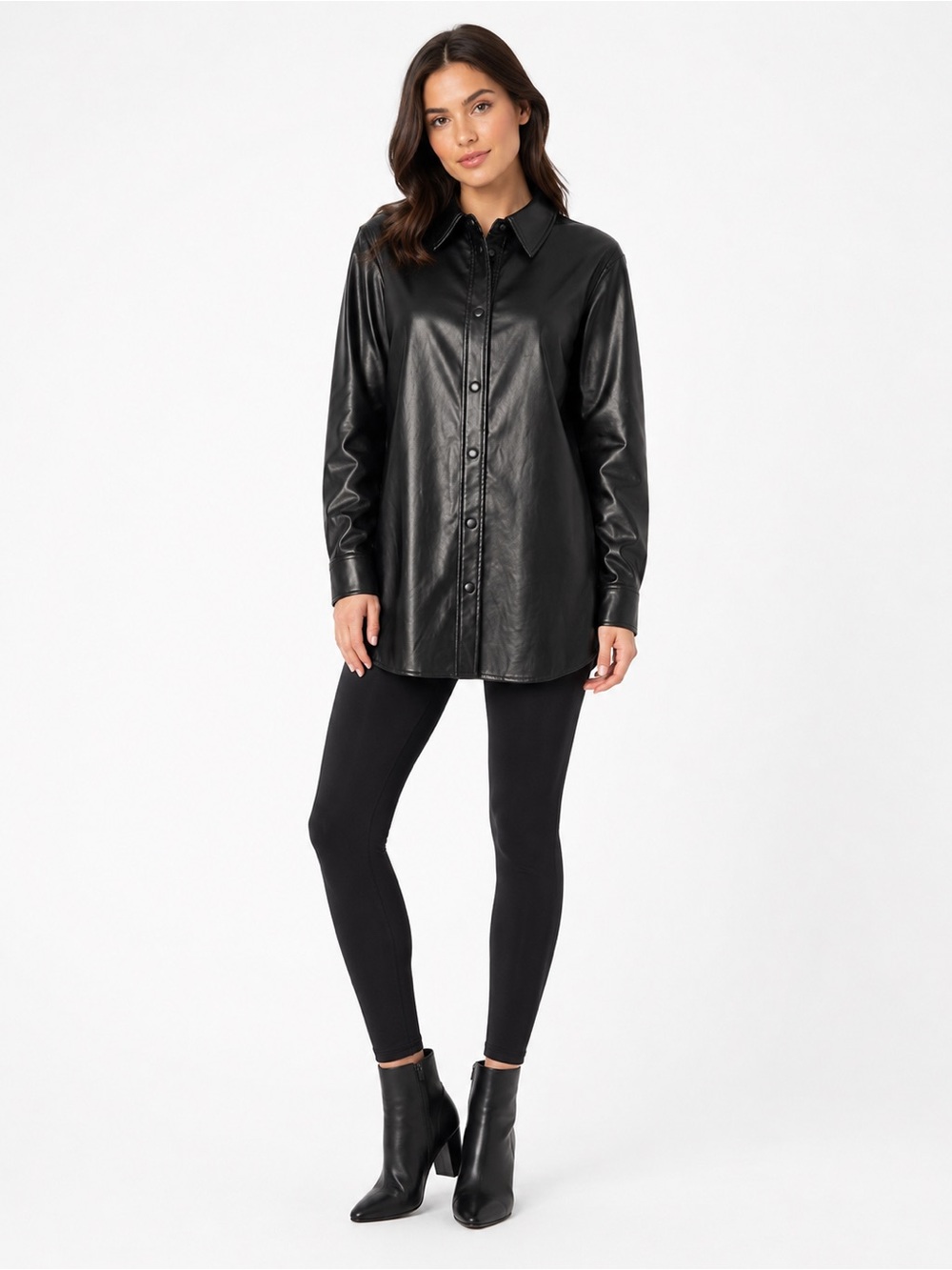 7 For All Mankind Black Faux Leather Shirt Jacket